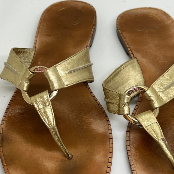 Lilly Pulitzer Via Palm Beach Leather Sandals Gold with Gold Ring 10 M - Picture 2 of 9